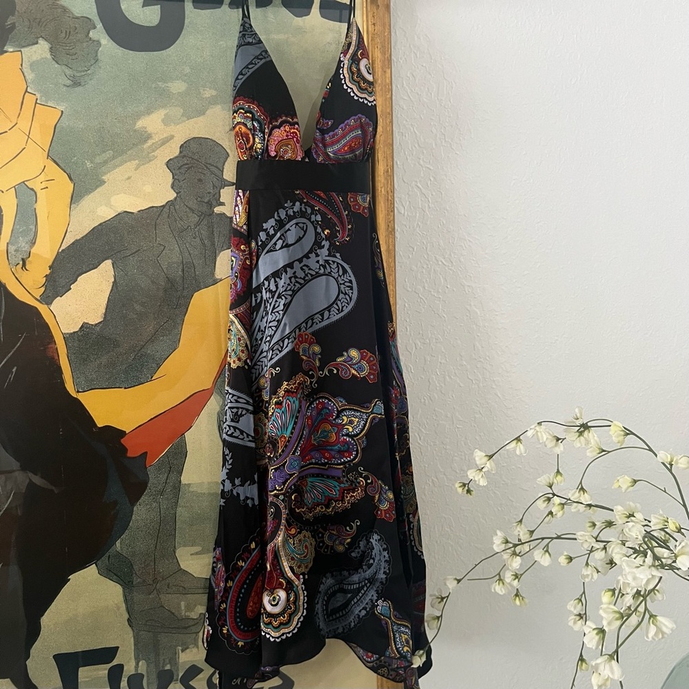 100% silk lining, multicolored paisley pattern dress